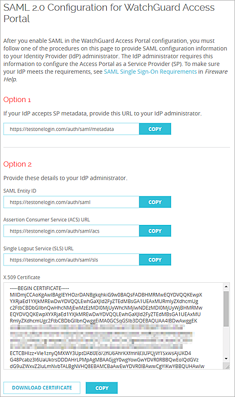 Screenshot of SAML 2.0 configration for access portal